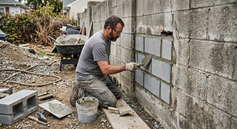 Cinder Block Wall Repair in Indore, WV