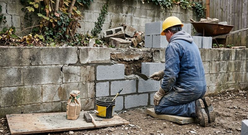 Cinder Block Wall Repair in Indore, WV